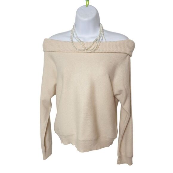 Womens Off Shoulder Knit Sweater Small Ivory Chic Whimsigoth Blouse Grunge - Picture 1 of 6